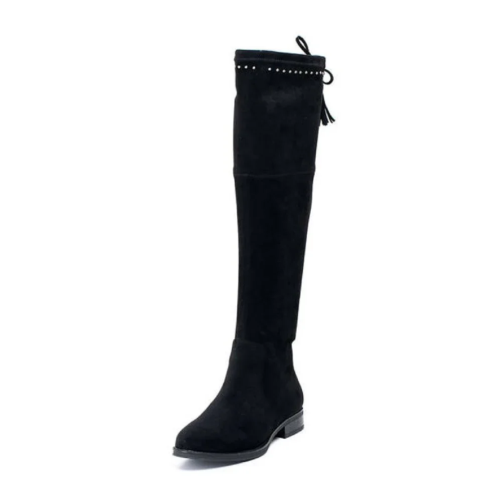 G.C. Black Vegan Suede Knee High Flat Heel Boots